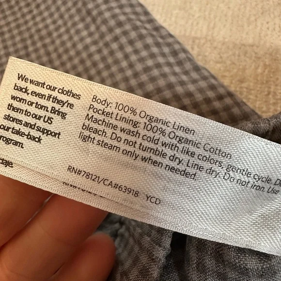 Eileen Fisher Women’s Linen Checkered Drawstring Ankle Pants (Size XS) - Picture 5 of 8